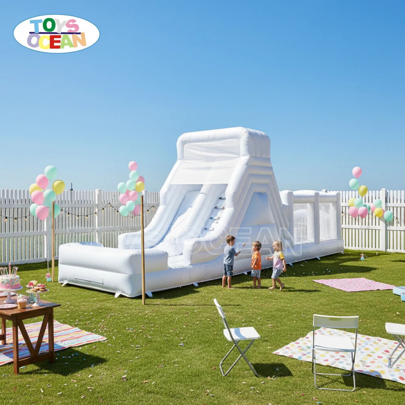 Water Slide Inflatable - Beyaz Şişme Su Kaydırağı, Uzun Kaydıraklı,